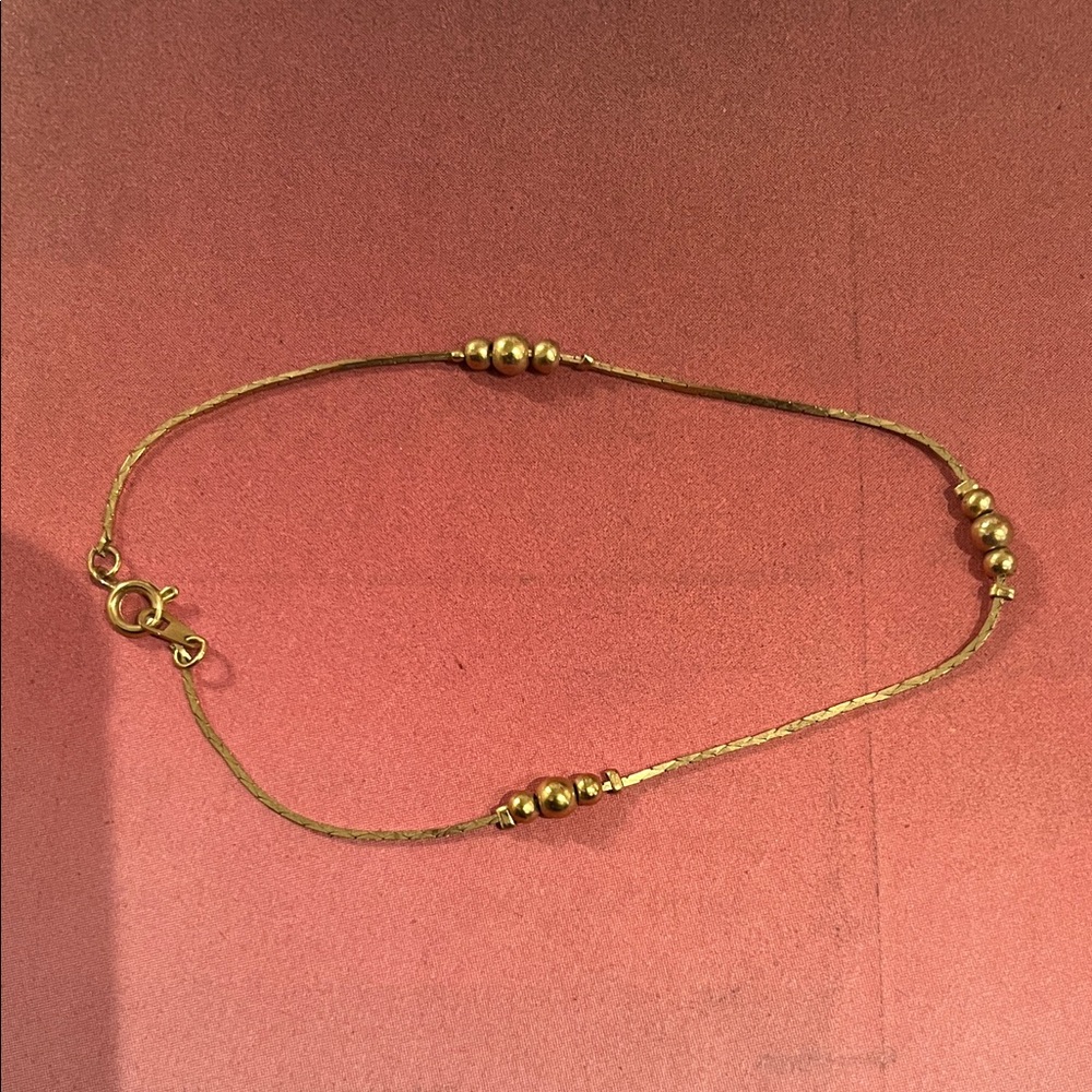 GOLD PLATED BEADED ANKLE BRACELET , delicate